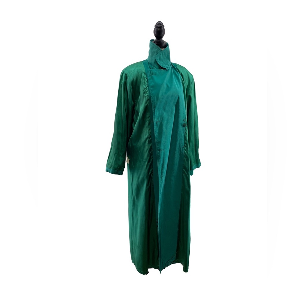 FORCASTER of BOSTON Women's Fully Lined Long Classic Belted Teal Trench Coat-7/8 - Picture 7 of 16